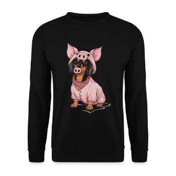 Teckel déguisé en cochon - Sweat-shirt Unisexe - noir - Devant - Alina (178cm) & Michal (187cm)