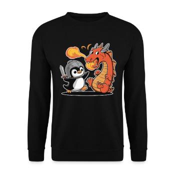 Knight penguin fights dragons - Unisex Sweatshirt - black - Front - Alina (178cm) & Michal (187cm)