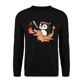 Pingouin chevauche un dragon de feu avec une épée - Sweat-shirt Unisexe - noir - Devant - Alina (178cm) & Michal (187cm)