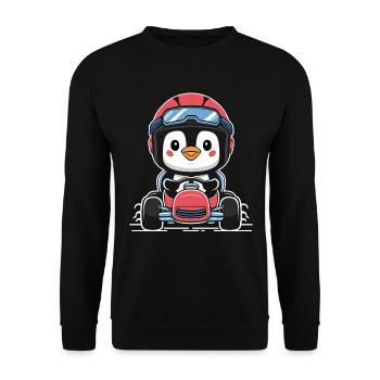 Süßer Rennfahrer Pinguin im Go-Kart - Unisex Pullover - Schwarz - Vorne - Alina (178cm) & Michal (187cm)