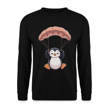 Niedlicher Pinguin Mit Fallschirm - Unisex Pullover - Schwarz - Vorne - Alina (178cm) & Michal (187cm)