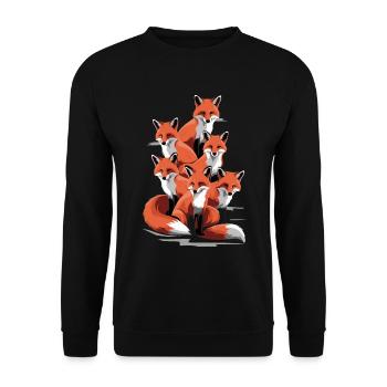 Fox Artist's Design with Six Foxes - Unisex Sweatshirt - black - Front - Alina (178cm) & Michal (187cm)