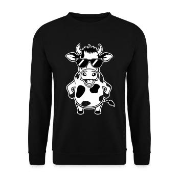 Coole Kuh Mit Sonnenbrille - Unisex Pullover - Schwarz - Vorne - Alina (178cm) & Michal (187cm)