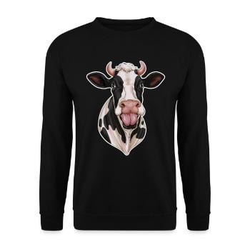 Funny Cow Sticks Out Tongue - Unisex Sweatshirt - black - Front - Alina (178cm) & Michal (187cm)
