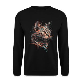 Cat Art Drawing Abstract Animal Illustration - Unisex Sweatshirt - black - Front - Alina (178cm) & Michal (187cm)