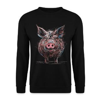 Abstract Pig Drawing Animal Illustration - Unisex Sweatshirt - black - Front - Alina (178cm) & Michal (187cm)