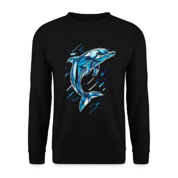 Geometric Dolphin in Blue Tones - Unisex Sweatshirt - black - Front - Alina (178cm) & Michal (187cm)
