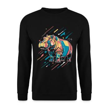 Bunter Geometrischer Hippo Mit Farbspritzern - Unisex Pullover - Schwarz - Vorne - Alina (178cm) & Michal (187cm)