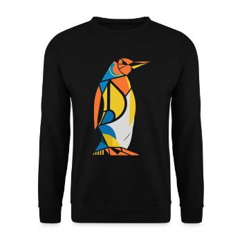 Bunter Pinguin Geometrisches Kunstwerk - Unisex Pullover - Schwarz - Vorne - Alina (178cm) & Michal (187cm)
