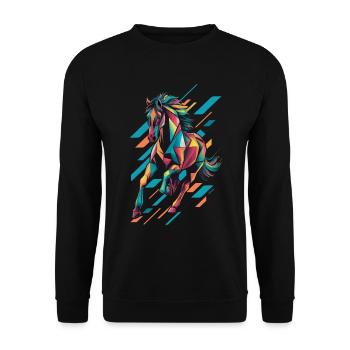 Buntes Geometrisches Pferd Design - Unisex Pullover - Schwarz - Vorne - Alina (178cm) & Michal (187cm)