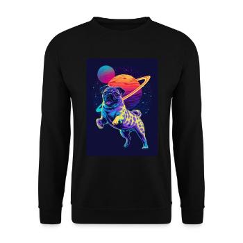 Animal Art Planet Fantasy Artwork with Pug in the - Unisex Sweatshirt - black - Front - Alina (178cm) & Michal (187cm)