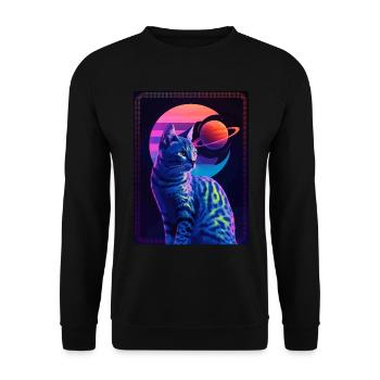 Tierkunst Planet Fantasie Kunstwerk: Katze im - Unisex Pullover - Schwarz - Vorne - Alina (178cm) & Michal (187cm)