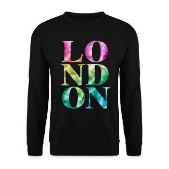 London Souvenir Bunt Aquarell Design - Unisex Pullover - Schwarz - Vorne - Alina (178cm) & Michal (187cm)
