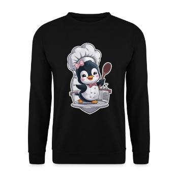 Penguin chef with chef's hat and spoon - Unisex Sweatshirt - black - Front - Alina (178cm) & Michal (187cm)