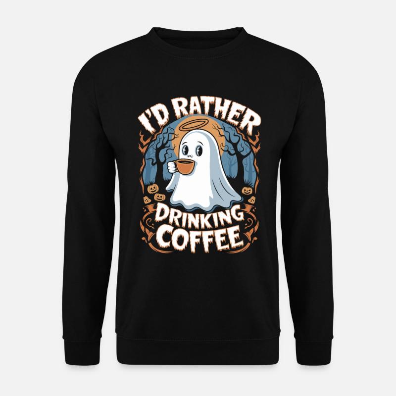 Halloween-Gespenst In Der Nacht: Lieber Kaffee - Unisex Pullover - Schwarz