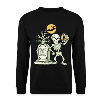 Bitcoin Skelett Halloween - Unisex Pullover - Schwarz - Vorne - Alina (178cm) & Michal (187cm)