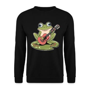Frosch Mit Gitarre Auf Seerose Spielend - Unisex Pullover - Schwarz - Vorne - Alina (178cm) & Michal (187cm)