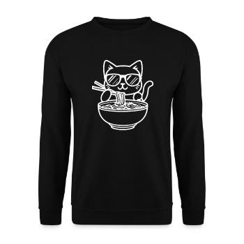 Katze Mit Sonnenbrille Nudeln Essen - Unisex Pullover - Schwarz - Vorne - Alina (178cm) & Michal (187cm)