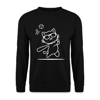 Katze Mit Sonnenbrille Beim Baseball - Unisex Pullover - Schwarz - Vorne - Alina (178cm) & Michal (187cm)