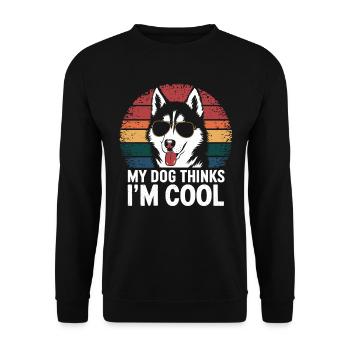 Siberian Husky Mein Hund Denkt Das Ich Cool Bin - Unisex Pullover - Schwarz - Vorne - Alina (178cm) & Michal (187cm)