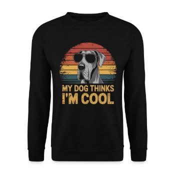 Deutsche Dogge Mein Hund Denkt Das Ich Cool Bin - Unisex Pullover - Schwarz - Vorne - Alina (178cm) & Michal (187cm)