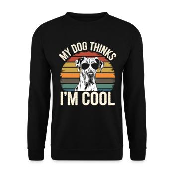 Deutsche Dogge Mein Hund Denkt Das Ich Cool Bin - Unisex Pullover - Schwarz - Vorne - Alina (178cm) & Michal (187cm)