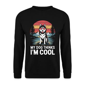 Siberian Husky Mein Hund Denkt Das Ich Cool Bin - Unisex Pullover - Schwarz - Vorne - Alina (178cm) & Michal (187cm)