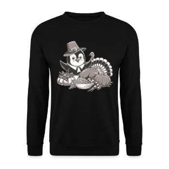 Pingouin Thanksgiving Chapeau de pèlerin Citrouille Dinde - Sweat-shirt Unisexe - noir - Devant - Alina (178cm) & Michal (187cm)
