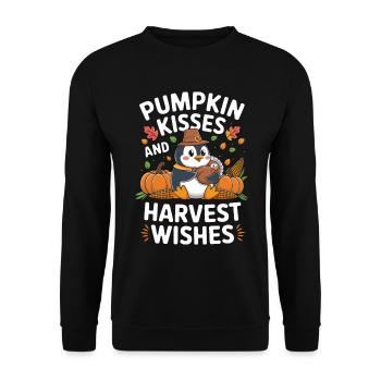 Pinguin Erntedankfest: Kürbisküsse und - Unisex Pullover - Schwarz - Vorne - Alina (178cm) & Michal (187cm)