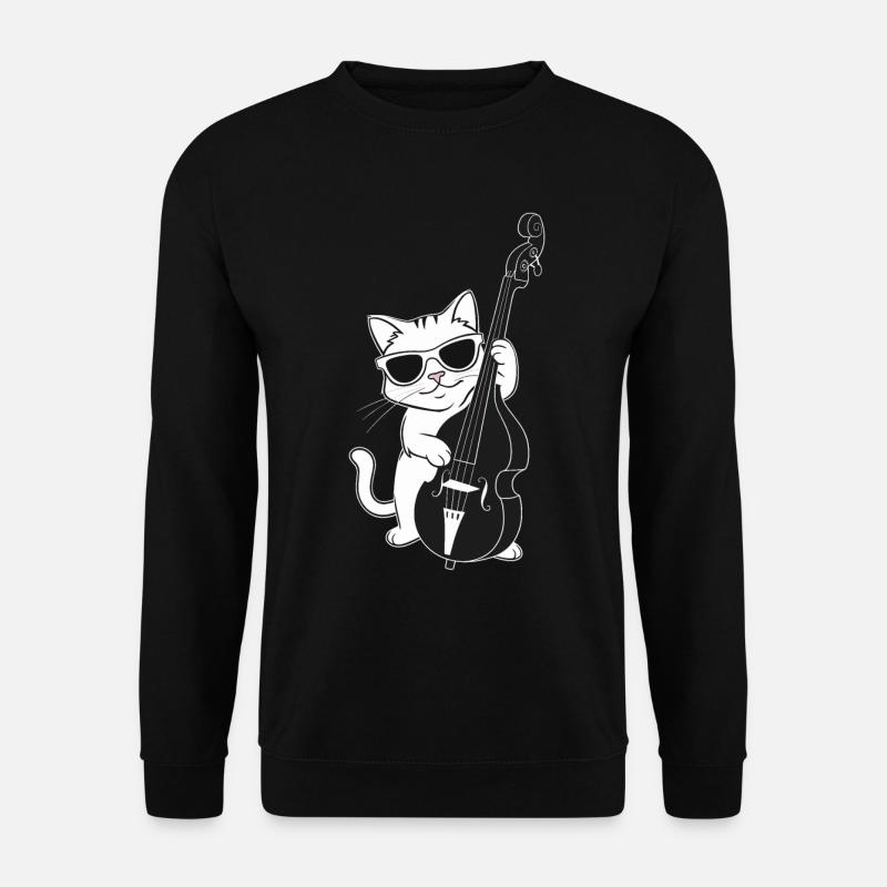 Katze Mit Sonnenbrille Spielt Kontrabass - Unisex Pullover - Schwarz