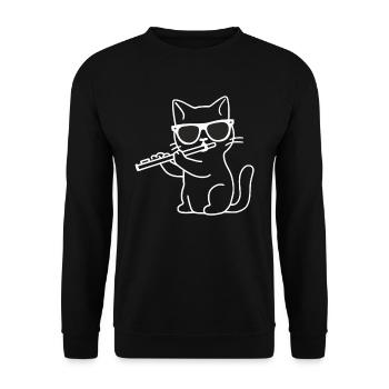 Cat With Sunglasses Playing Flute - Cat Wearing - Unisex Sweatshirt - black - Front - Alina (178cm) & Michal (187cm)