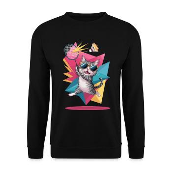 Coole Katze Mit Sonnenbrille Beim Badminton - Unisex Pullover - Schwarz - Vorne - Alina (178cm) & Michal (187cm)