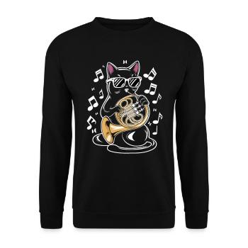 Cat With Sunglasses Playing Horn - Cat Wearing - Unisex Sweatshirt - black - Front - Alina (178cm) & Michal (187cm)