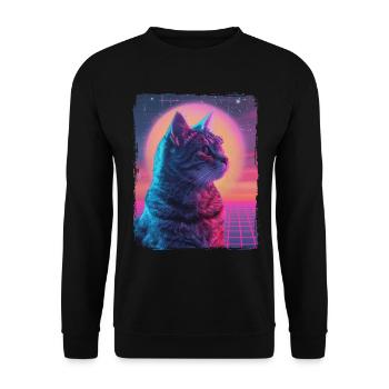 Funny Cute Retro Cat Animal 80s Neon Sun Fat Cat - Unisex Sweatshirt - black - Front - Alina (178cm) & Michal (187cm)