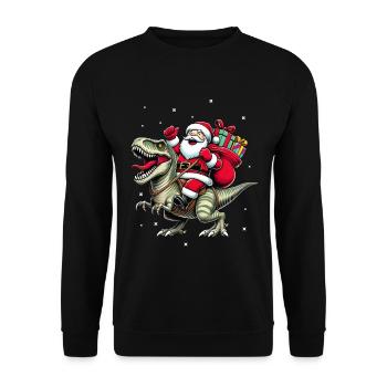 Santa Claus Rides Dino Christmas Dinosaur - Unisex Sweatshirt - black - Front - Alina (178cm) & Michal (187cm)