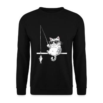 Cat with sunglasses fishing - Unisex Sweatshirt - black - Front - Alina (178cm) & Michal (187cm)