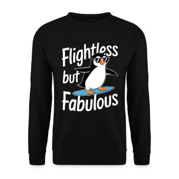 Flightless But Fabulous Pinguin Surfer - Unisex Pullover - Schwarz - Vorne - Alina (178cm) & Michal (187cm)
