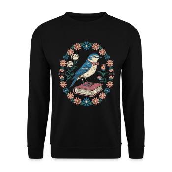 Cottagecore oiseau sur livre avec couronne florale - Sweat-shirt Unisexe - noir - Devant - Alina (178cm) & Michal (187cm)