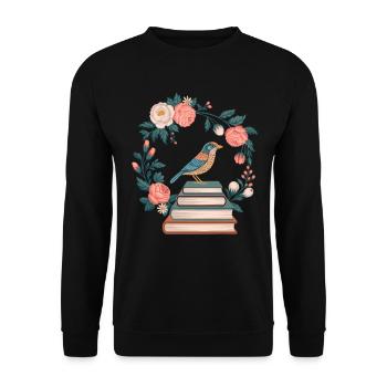 Cottagecore Bird and Flowers Stack of Books - Unisex Sweatshirt - black - Front - Alina (178cm) & Michal (187cm)