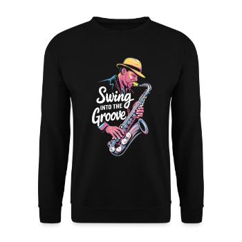 Swing Into The Groove Jazz Saxophon - Unisex Pullover - Schwarz - Vorne - Alina (178cm) & Michal (187cm)
