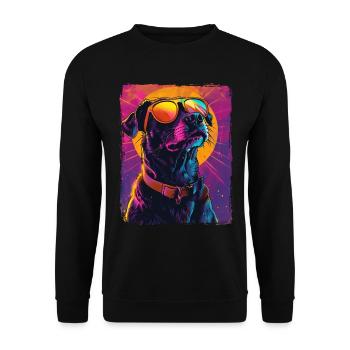 Retro 80s Neon Pink Purple Cool Dog Animal Sunset - Unisex Sweatshirt - black - Front - Alina (178cm) & Michal (187cm)