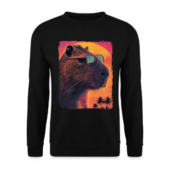 Rétro des années 80 Neon Rose Drôle Cool Capybara Rongeur - Sweat-shirt Unisexe - noir - Devant - Alina (178cm) & Michal (187cm)
