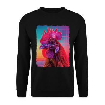Funny Retro 80s Neon Pink Cool Chicken Bird Sunset - Unisex Sweatshirt - black - Front - Alina (178cm) & Michal (187cm)
