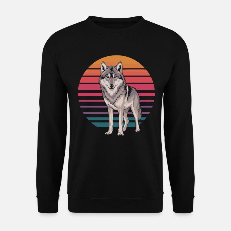 Retro Wolf Vor Sonnenuntergang - Unisex Pullover - Schwarz