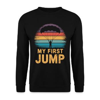 Mein Erster Sprung Fallschirmspringen Retro - Unisex Pullover - Schwarz - Vorne - Alina (178cm) & Michal (187cm)