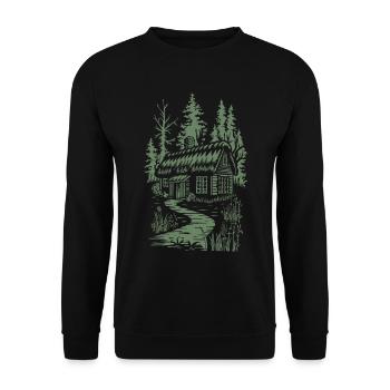 Dark Cottagecore Forest House Motif - Unisex Sweatshirt - black - Front - Alina (178cm) & Michal (187cm)