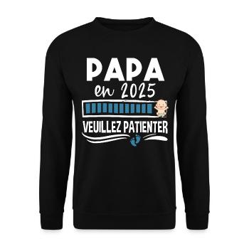 2025 Papa Bébé Naissance Père Cadeau Humour - Sweat-shirt Unisexe - noir - Devant - Alina (178cm) & Michal (187cm)