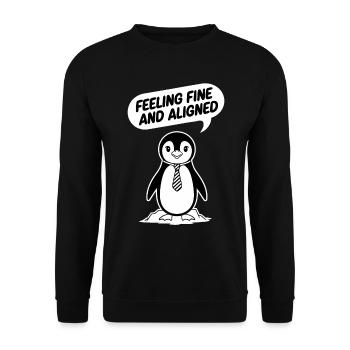 Pinguin Mit Krawatte: Feeling Fine And Aligned - Unisex Pullover - Schwarz - Vorne - Alina (178cm) & Michal (187cm)