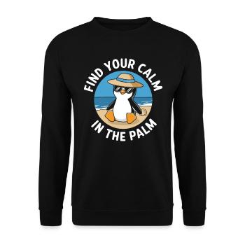 Finde Deine Ruhe Am Strand Mit Pinguin - Unisex Pullover - Schwarz - Vorne - Alina (178cm) & Michal (187cm)