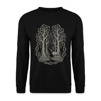 Dark Cottagecore Forest Scene with Deer - Unisex Sweatshirt - black - Front - Alina (178cm) & Michal (187cm)